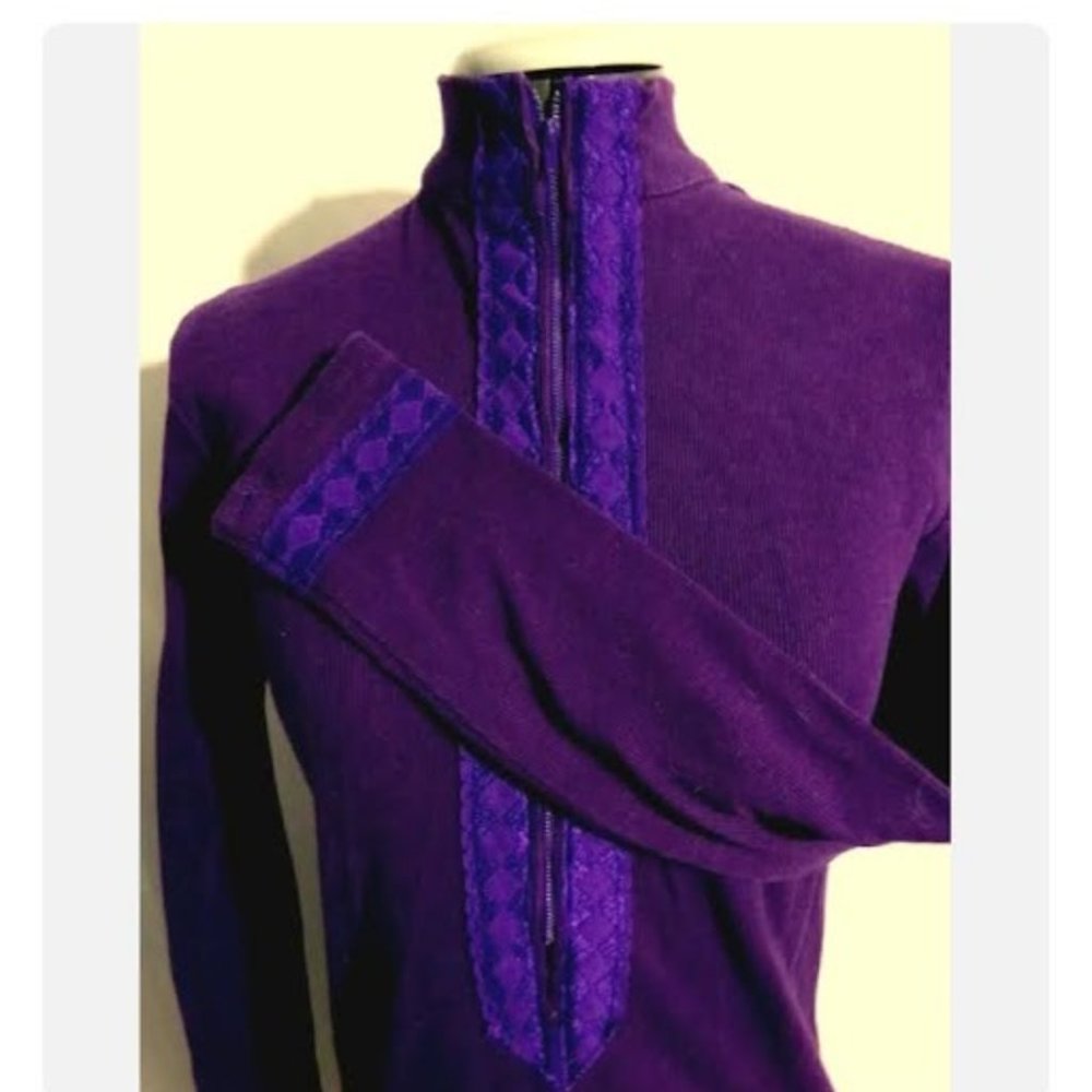 Mock neck Ribbed 1/2 zip up Workout Knitted Top XS Plum Purple Lace Athleisure